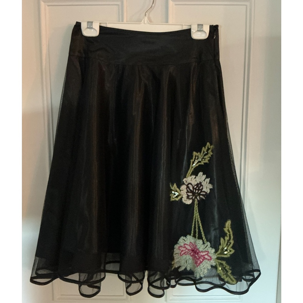Betsey Johnson Black Skirt with Floral Embroidery